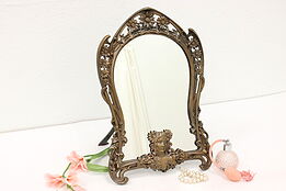 Victorian Antique Brass Tabletop Dresser Mirror, Easel #43629