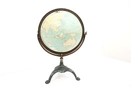 Library or Office Antique 12" World Globe & Cast Iron Base, Rand McNally #43792