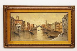 Venice Rialto Bridge Canal Scene Vintage Oil Painting, DeVity 59.5" #44122