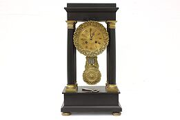 French Antique Slate & Brass Pillar Mantel Clock, Japy Freres #39099