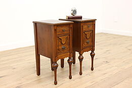 Pair of Vintage English Tudor Style Birch Nightstands, End or Lamp Tables #44517