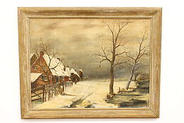 Snowy Farm Dutch Original Vintage Oil Painting by Kees Van Berk 36" #44650