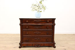 Victorian Antique Carved Rosewood Dresser Hall or Linen Chest, Marble Top #44900