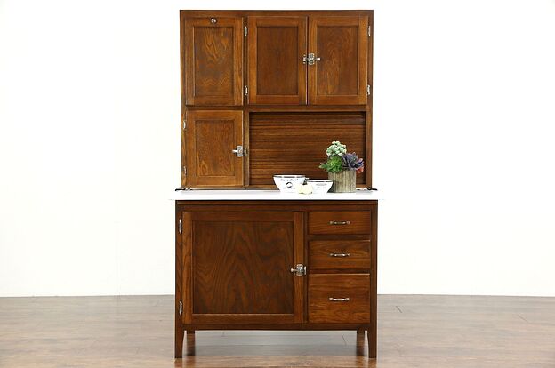 Hoosier Oak 1915 Antique Kitchen Pantry Cupboard, Sifter & Roll Top photo
