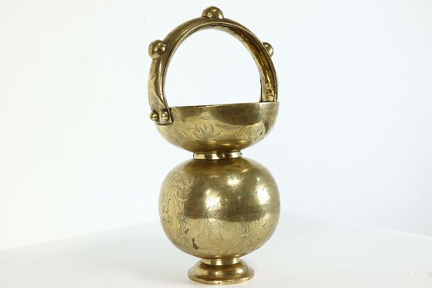 Indian Antique Brass Kamandalu Holy Water Carrier, Hand Engraved #39402 photo