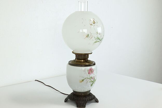 Victorian Antique Farmhouse Gone with the Wind Lamp, Electrified #39468 photo