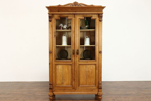 Farmhouse Country Pine Antique Pantry Cupboard, Display Cabinet, Bookcase #39287 photo