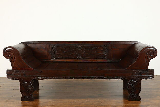 Asian Hand Carved Vintage Mahogany Sofa Settee, Java Dutch West Indies  #39425 photo