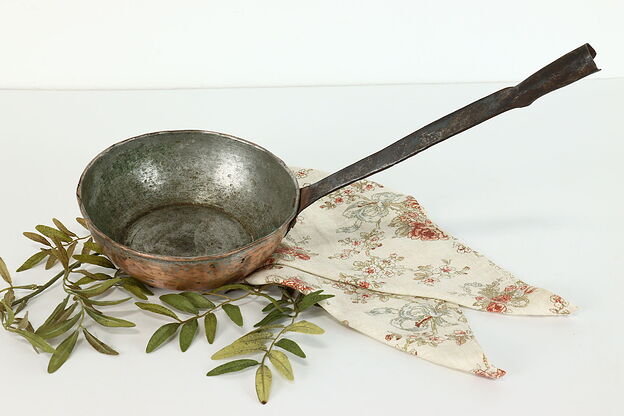 Farmhouse Antique Copper Dipper or Ladle with Wrought Iron Handle #39397 photo