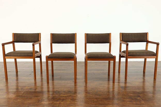 Set of 4 Midcentury Modern Vintage Teak Dining or Office Chairs, 2 Arms #39649 photo