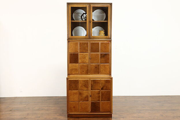 Midcentury Modern Vintage Chestnut & Burl 3 Piece Stacking Wall Cabinet #39704 photo