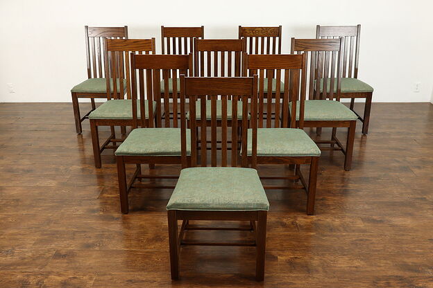 Set of 10 Vintage Arts & Crafts, Mission Oak Dinning or Conference Chairs #39757 photo