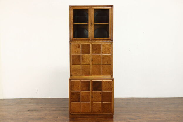 Midcentury Modern Vintage Chestnut & Burl 3 Piece Stacking Cabinet #39797 photo