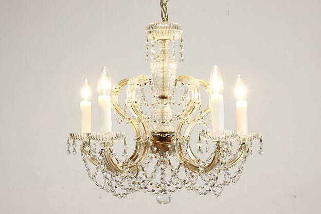 Marie Therese Design Vintage 5 Candle Chandelier, Strass Crystal Prisms #39077 photo