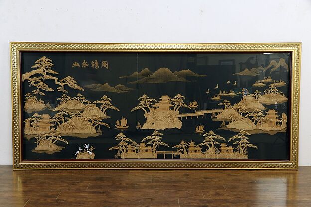Chinese Imperial Gardens Scene Traditional Vintage 10' Cork Art Picture #35027 photo