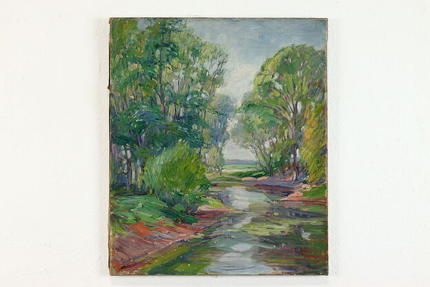 "Landscape with Creek" Vintage Original Oil Painting, Grumieaux 21" #38445 photo