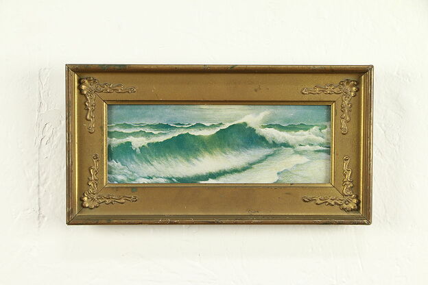 Victorian Antique 1900 Print of Crashing Waves, Original Frame #32192 photo