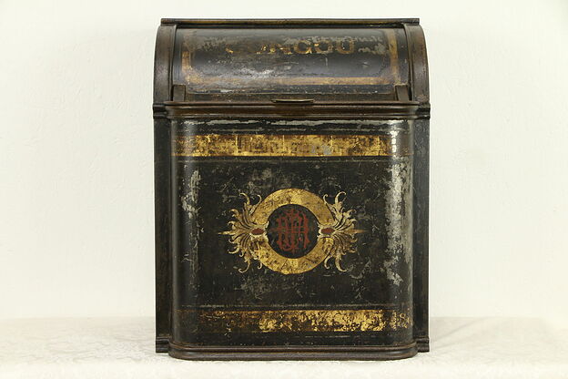 Victorian Painted Tin Antique Tea or Coffee Bin, Caddy or Hopper, Congo #32231 photo