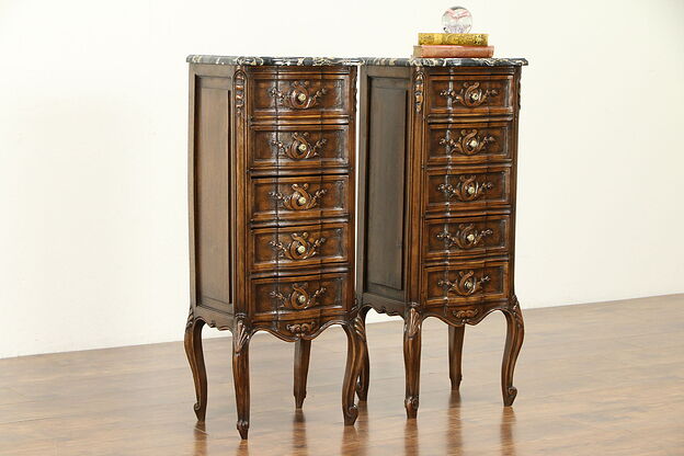 Pair of Italian Antique Marble Top Small Chests or Nightstands  #32243 photo