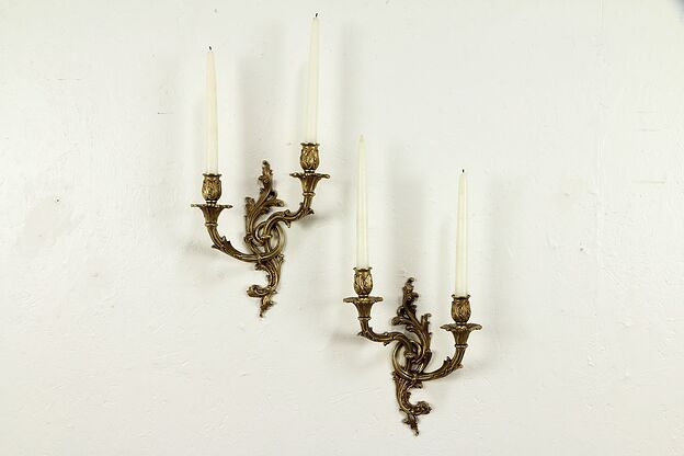 Pair of Bronze Rococo Vintage French Wall Sconces or Candelabra #32300 photo