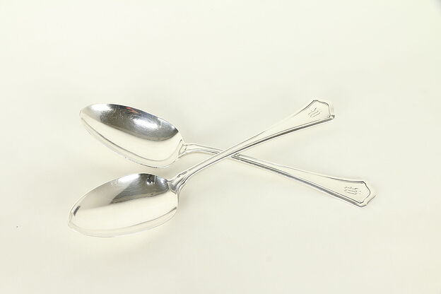 Pair of Antique Sterling Silver Serving Spoons, M Mono, RW&S 4.3 Oz #32312 photo