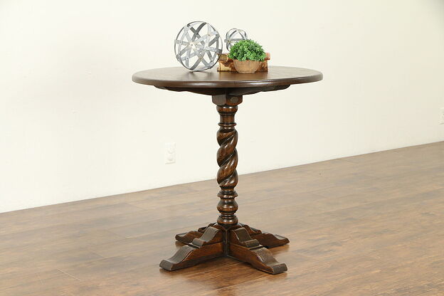 English Tudor Antique Round Lamp or Hall Table, Feudal Oak Jamestown NY #32340 photo