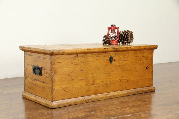 Country Pine Antique Immigrant Trunk, Blanket Chest or Coffee Table #32373 photo