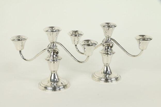 Pair of Sterling Silver Convertible Weighted Triple Candelabra, Whiting #32442 photo