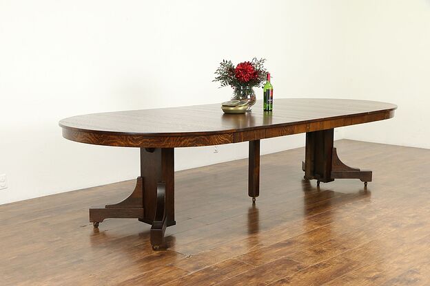 Arts & Crafts Mission Oak Antique 54" Craftsman Dining Table Extends 126" #32507 photo