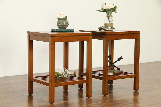 Craftsman Pair of Cherry Nightstands, Lamp or End Tables, Stickley 1999  #32837 photo