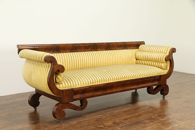 Empire Antique 1830 Flame Mahogany Sofa, Velvet Stripe Upholstery #32899 photo