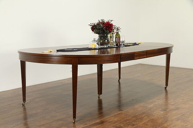 Traditional Round 60" Antique Mahogany Banded Dining Table, Extends 104" #32902 photo