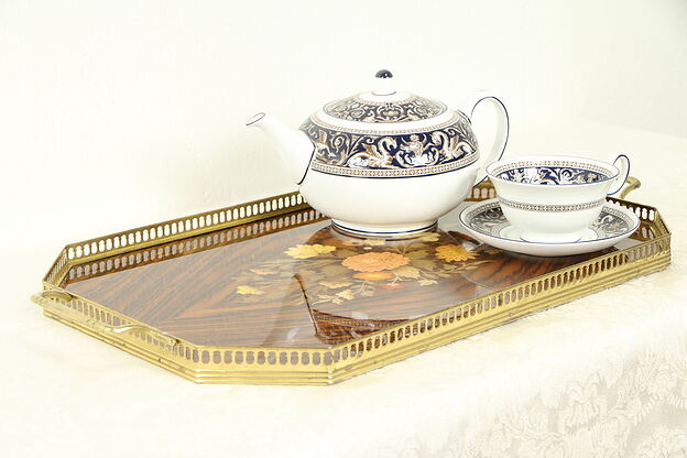 Rosewood & Marquetry Italian Vintage Drinks Serving Tray  #32921 photo