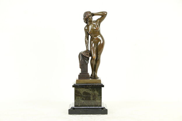 Bronze Nude Antique Sculpture Granite Base F. Muller, Dusseldorf, Germany #32935 photo