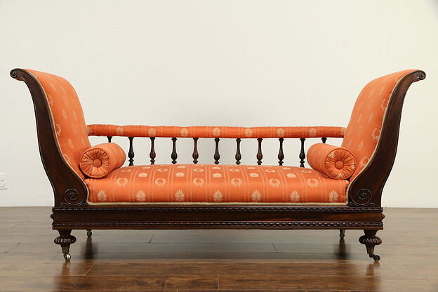 Victorian Antique English Rosewood Settee, Loveseat, Sofa or Hall Bench #33004 photo