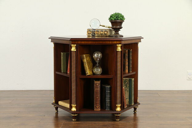 Burl & Rosewood Inlay Hexagonal Bookshelf Lamp Table, Gold Accents #33051 photo