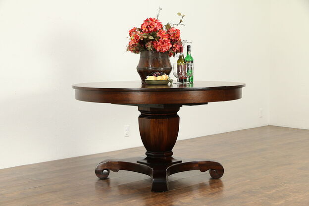 Empire Antique Round Mahogany 54" Dining Table, 3 Leaves, Extends 90"  #33093 photo