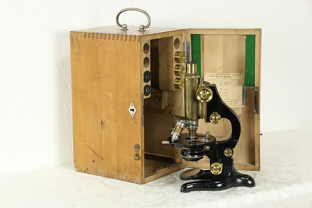 Leitz Wetzlar Antique Scientific Microscope & Case #33189 photo