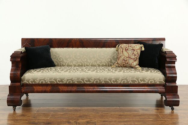 Empire Antique 1830 Flame Mahogany Sofa, New Upholstery #33250 photo