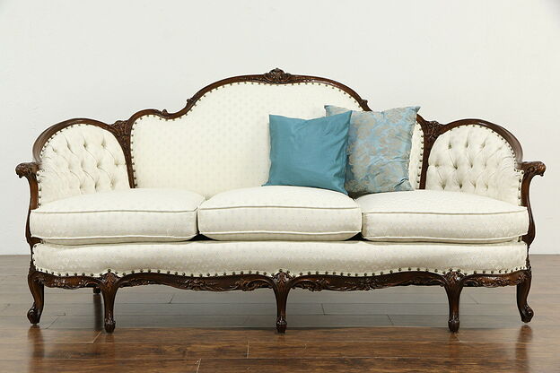 French Design Carved Vintage Sofa, Recent Upholstery #33297 photo