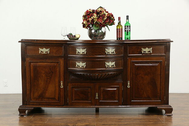 Victorian Antique English Oak Curved Front Sideboard, Server, Buffet #33312 photo