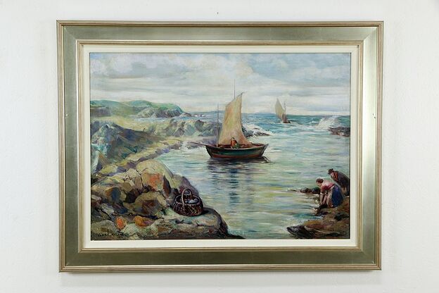 Coast of Brittany With Sailboat Oil Painting, Charles H Kellner 1935  #33319 photo