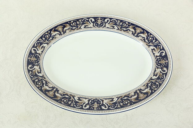 Wedgwood Cobalt Blue Florentine Pattern Oval 15 1/2" Serving Platter #33360 photo