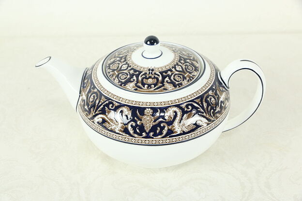 Wedgwood Cobalt Blue Florentine Pattern Teapot #33363 photo