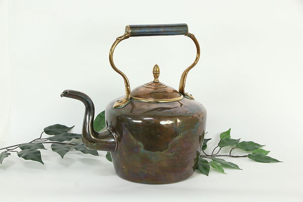 Copper Hand Wrought Antique Large Tea Kettle, Dove Tailed Joints #33405 photo