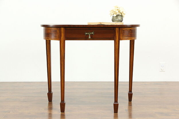 Demilune or Hall Antique Mahogany Inlaid Console Table 1870's  #33406 photo