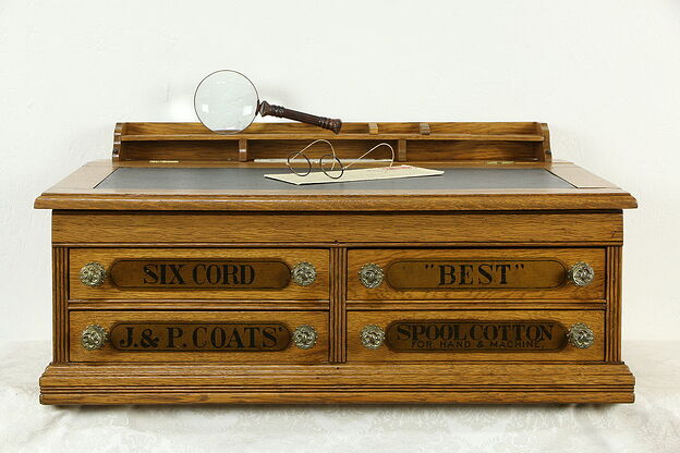 Victorian Oak Antique J.P. Coats Spool Cabinet, Desk or Jewelry Chest #33817 photo