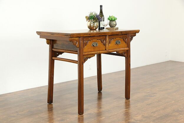 Chinese Antique Carved Ash & Pine Hall Console Table or Sideboard #33873 photo