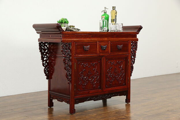 Rosewood Carved Vintage Chinese Bar, Console, Sideboard or Server #33672 photo