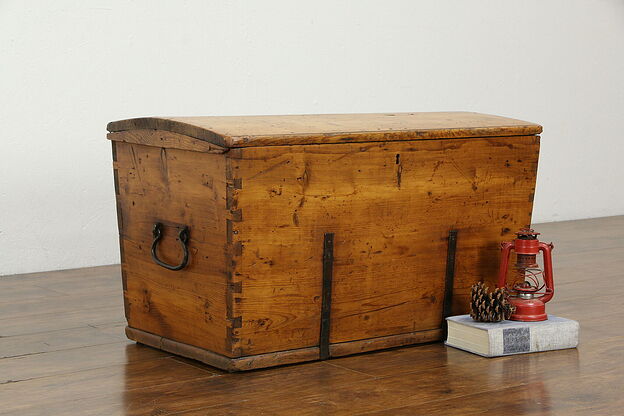 Country Pine Antique Immigrant Trunk or Blanket Chest, Dovetail Corners #33933 photo